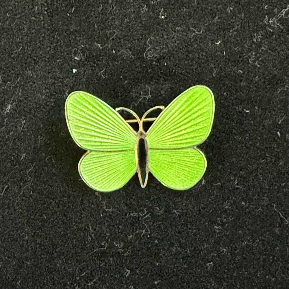 Vintage Green Enamel & Gold Butterfly Pin 1970’s